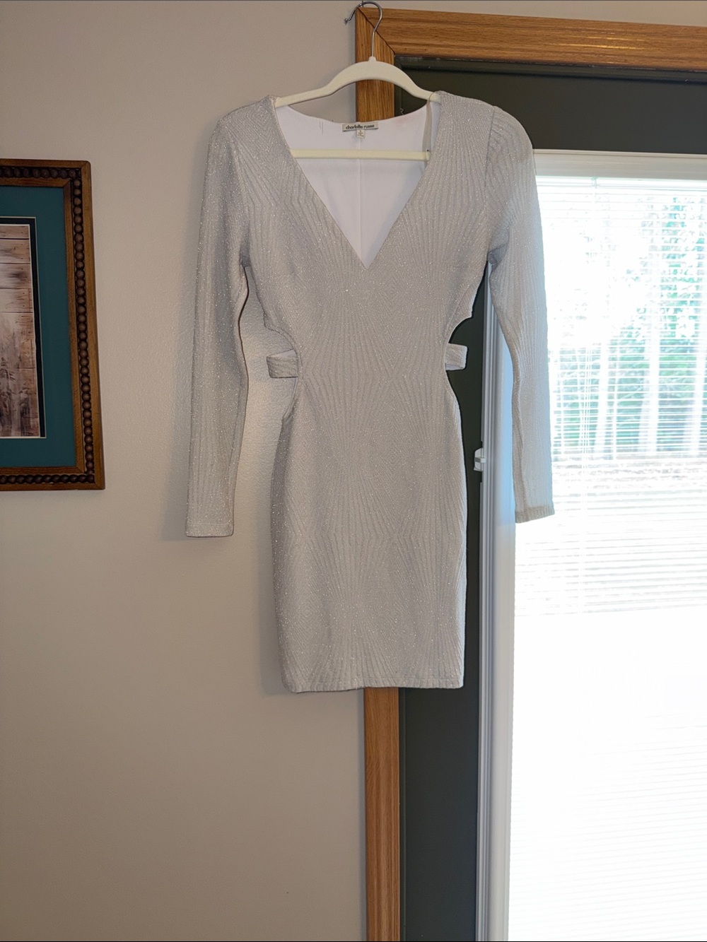 Charlotte Russe Silver Long Sleeve V-Neck Cocktail Dress